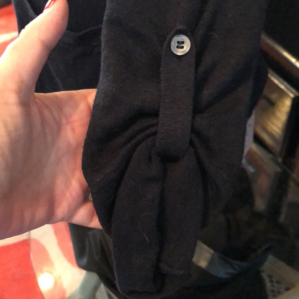 Ann Taylor navy linen button up cardigan top - Picture 3 of 7